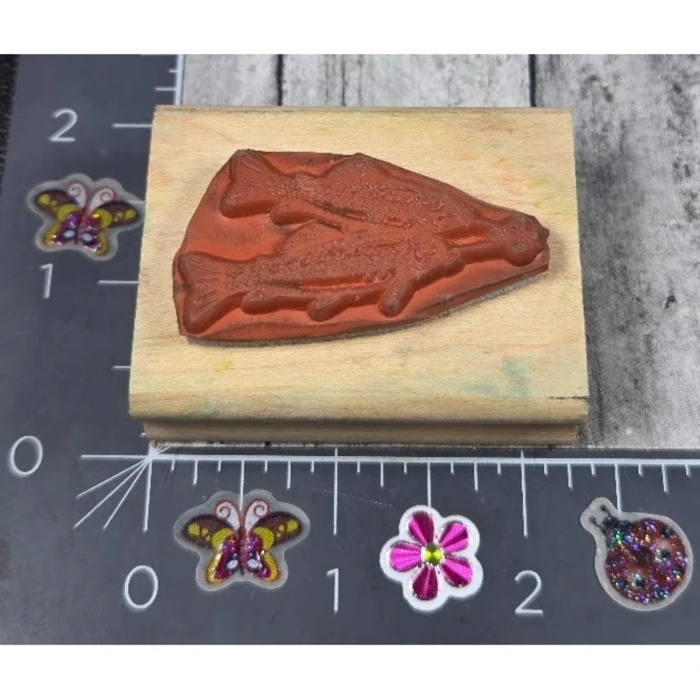 Stampin' Up! Two Fish Line Fishing Trout Salmon 1996 Rubber Stamp Wood #B99